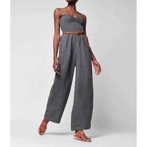 NWT Faherty Mandy Linen Smocked Jumpsuit, Washed Black, Size